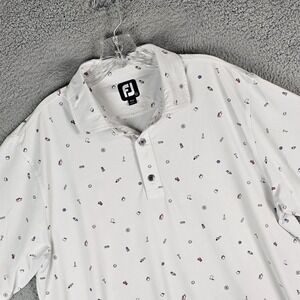 Footjoy Polo Shirt Men L White Bag Doodle All Over Print Lisle Performance 26576